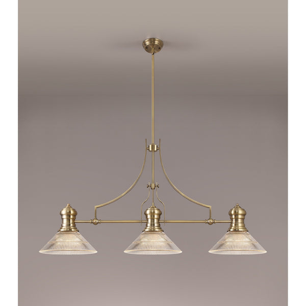 Fremington Antique Brass Linear Pendant with Cone Glass Shades