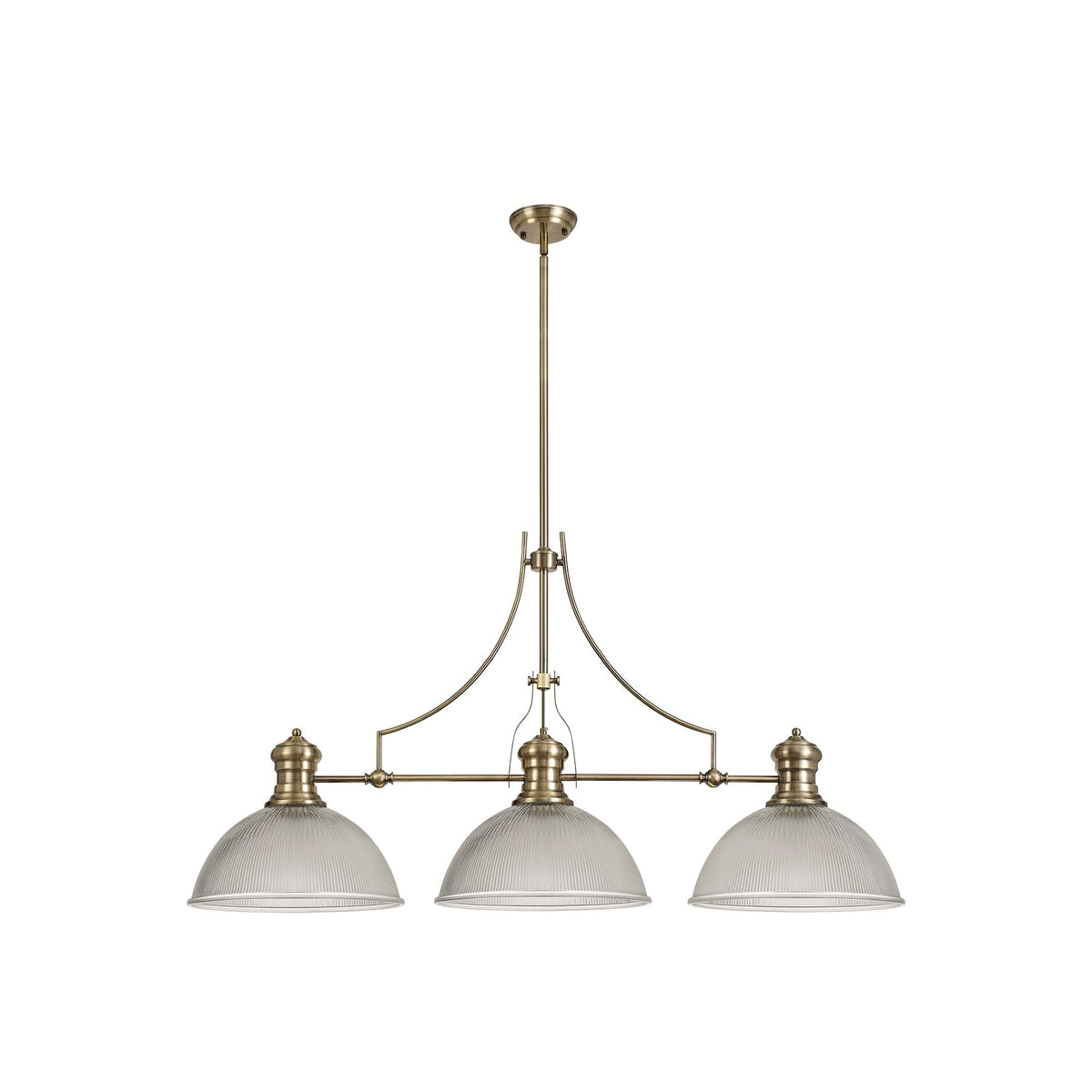Fremington Antique Brass 3 Light Linear Pendant With Large Dome Glass Shade