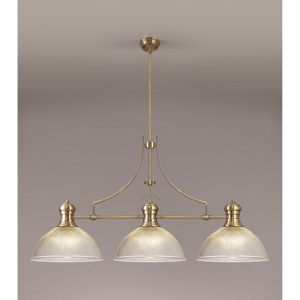 Fremington Antique Brass 3 Light Linear Pendant With Large Dome Glass Shade