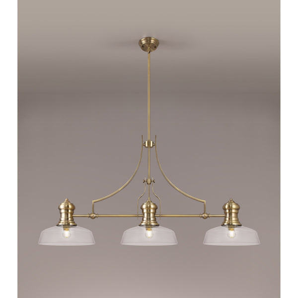 Fremington E27 Linear Pendant in Antique Brass Finish with Flat Round Glass Shades