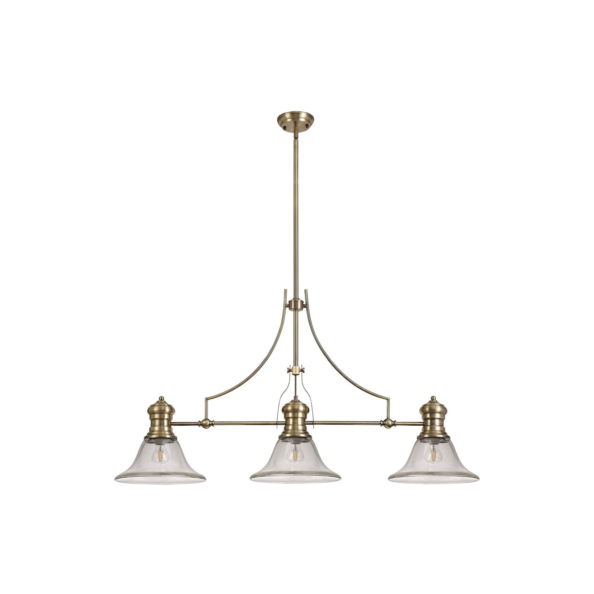 Fremington Linear Pendant in Antique Brass with Smooth Bell Glass Shades
