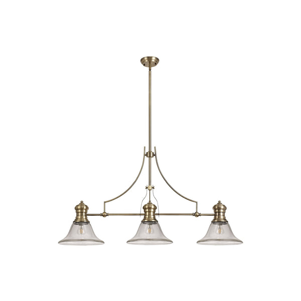 Fremington Linear Pendant in Antique Brass with Smooth Bell Glass Shades