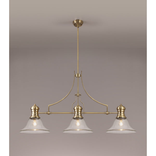 Fremington Linear Pendant in Antique Brass with Smooth Bell Glass Shades