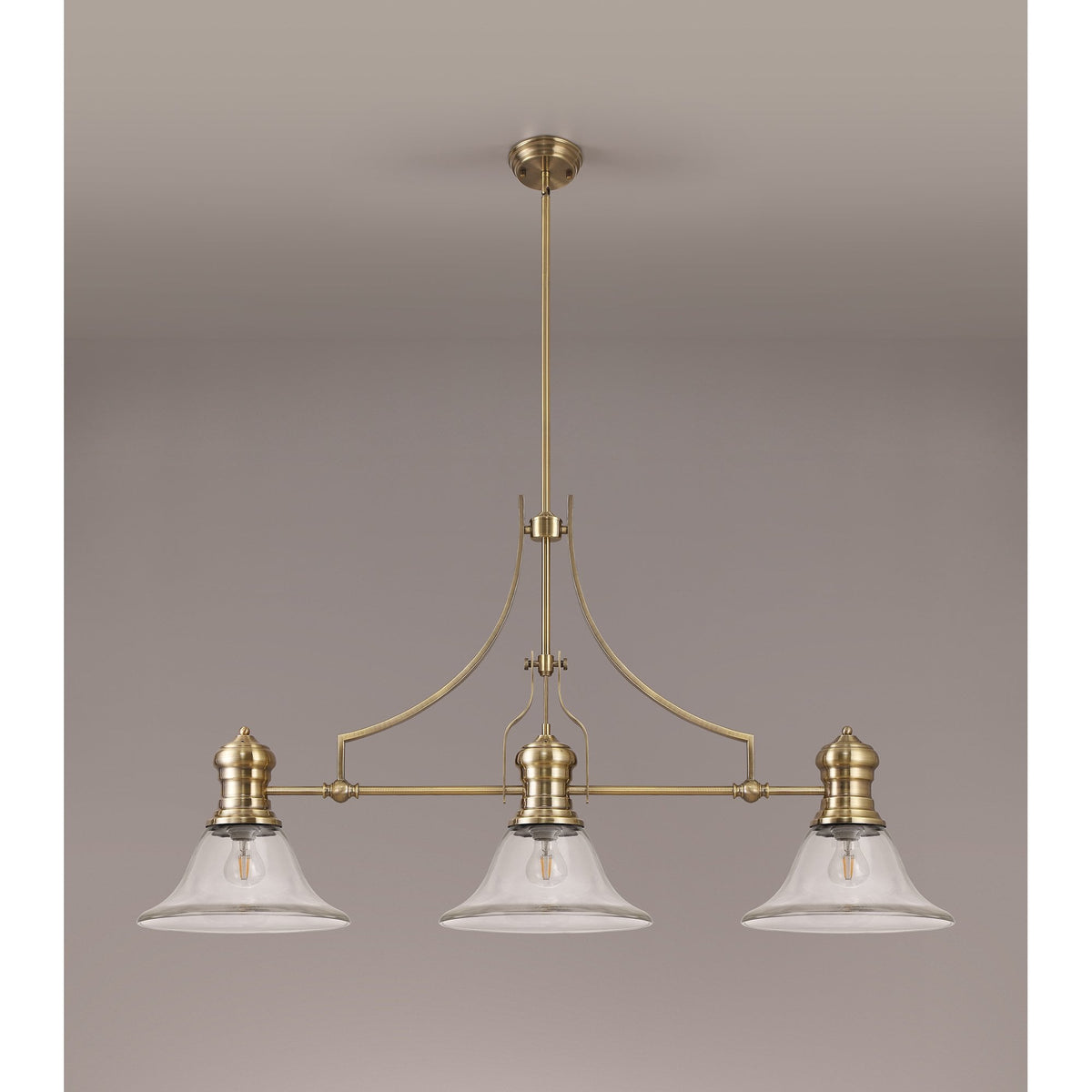 Fremington Linear Pendant in Antique Brass with Smooth Bell Glass Shades