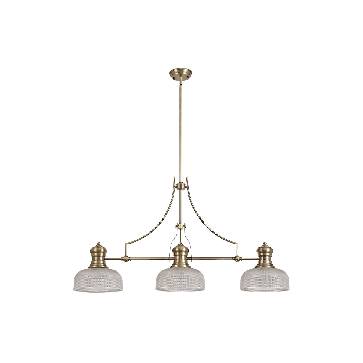 Fremington Antique Brass Linear Pendant with Small Prismatic Glass Shades