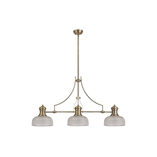 Fremington Antique Brass Linear Pendant with Small Prismatic Glass Shades