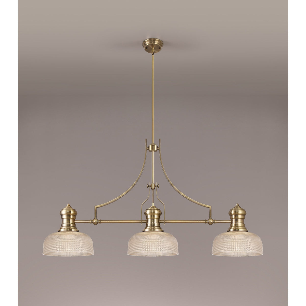 Fremington Antique Brass Linear Pendant with Small Prismatic Glass Shades