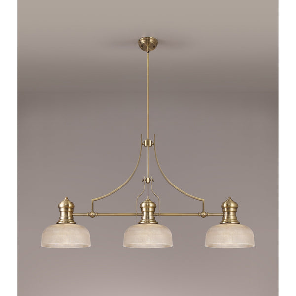 Fremington Antique Brass Linear Pendant with Small Prismatic Glass Shades