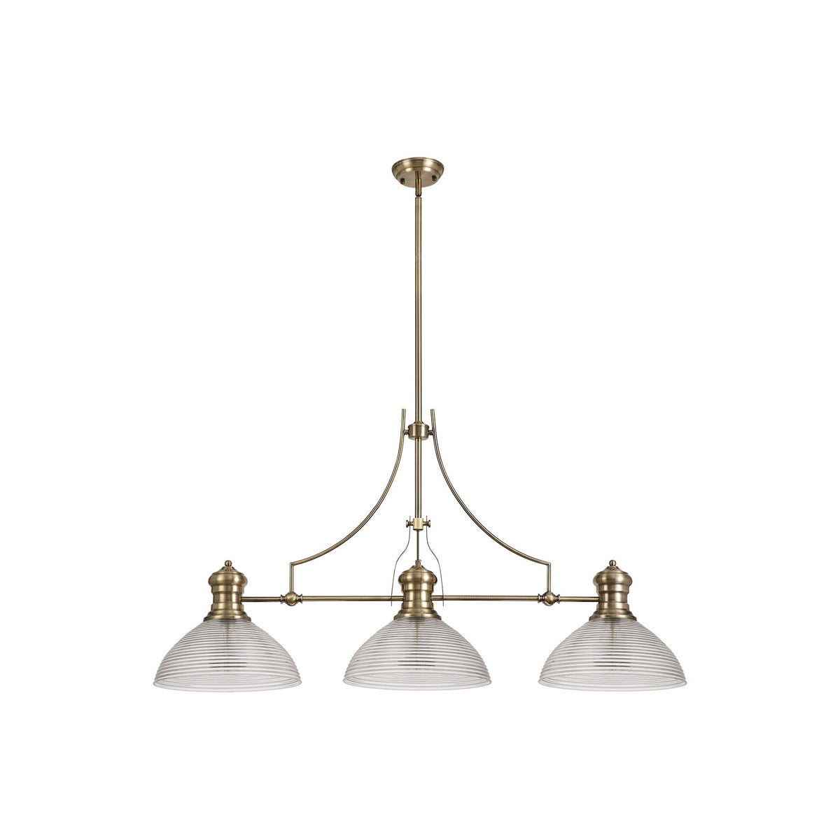 Fremington Antique Brass Linear Pendant with Large Prismatic Glass Shades
