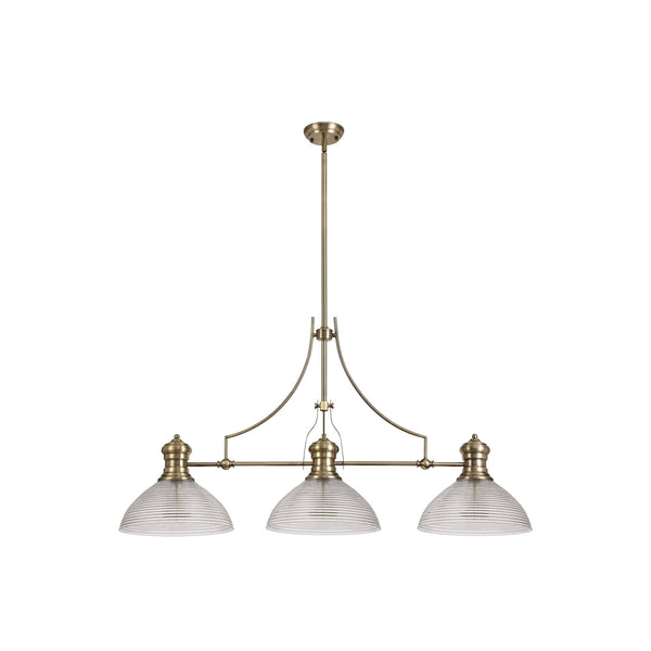 Fremington Antique Brass Linear Pendant with Large Prismatic Glass Shades