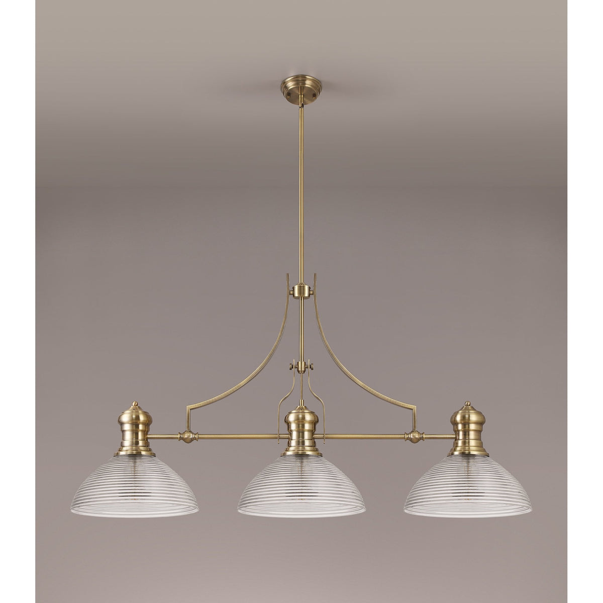 Fremington Antique Brass Linear Pendant with Large Prismatic Glass Shades