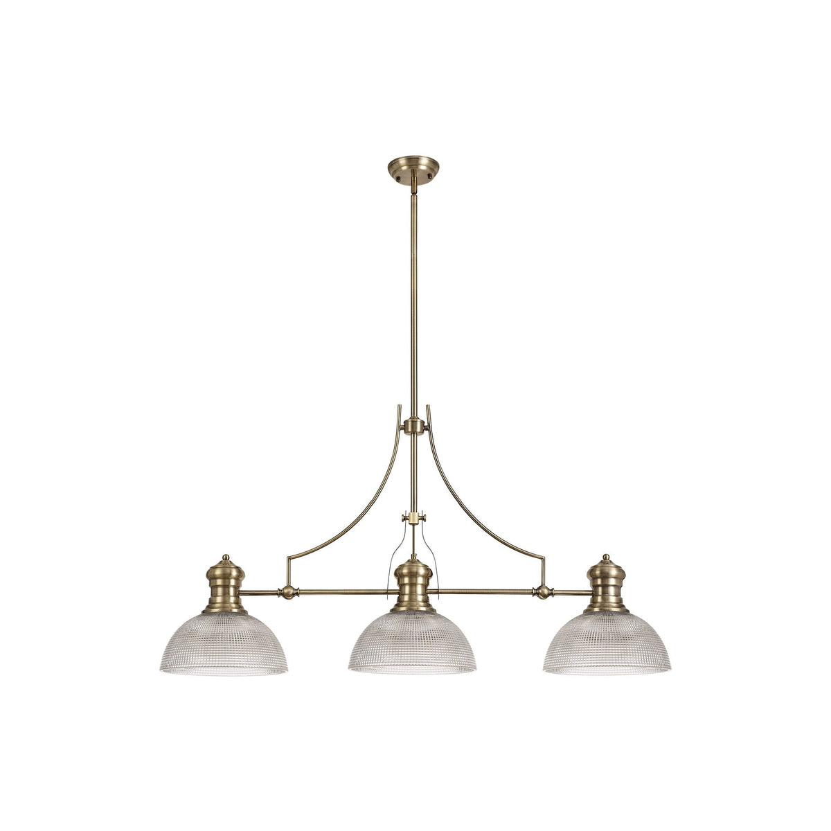 Fremington Antique Brass Linear Pendant with Medium Prismatic Glass Shades