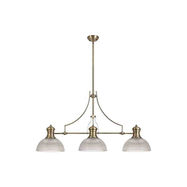Fremington Antique Brass Linear Pendant with Medium Prismatic Glass Shades