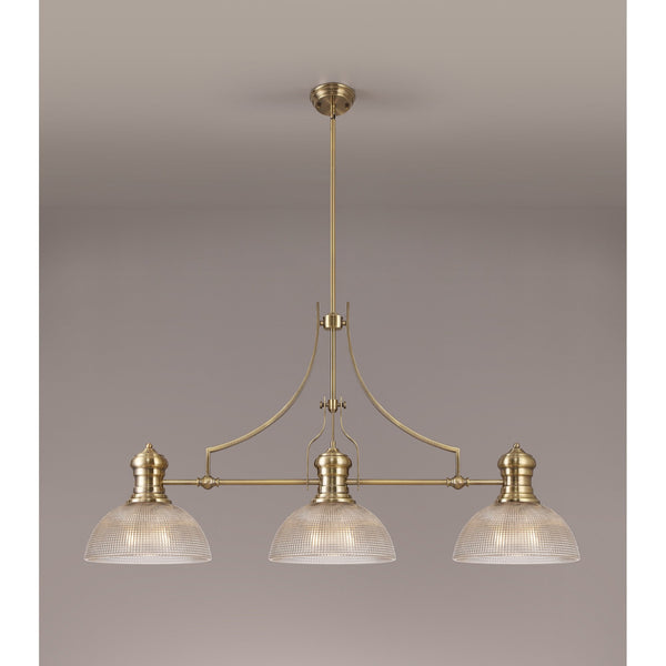 Fremington Antique Brass Linear Pendant with Medium Prismatic Glass Shades