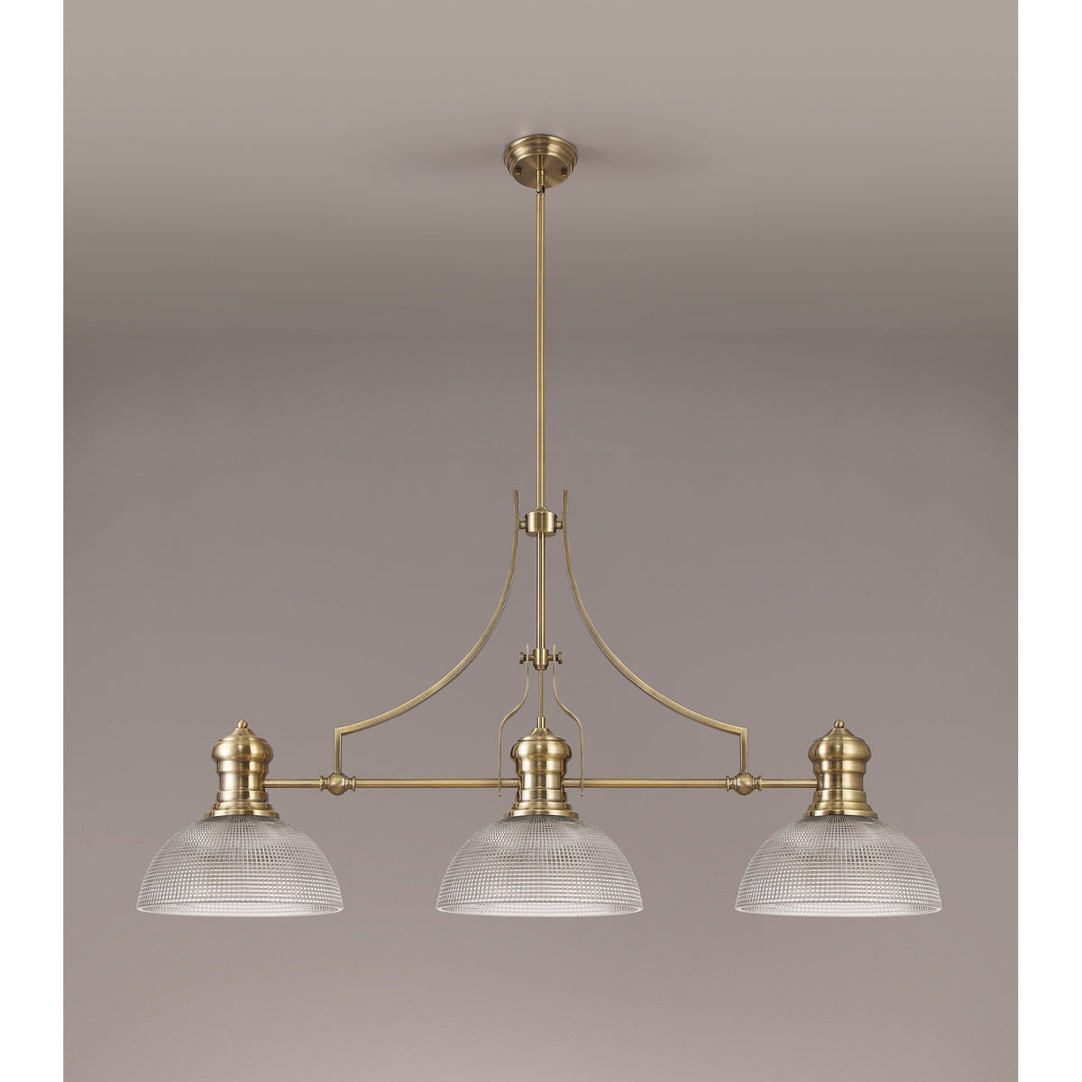 Fremington Antique Brass Linear Pendant with Medium Prismatic Glass Shades