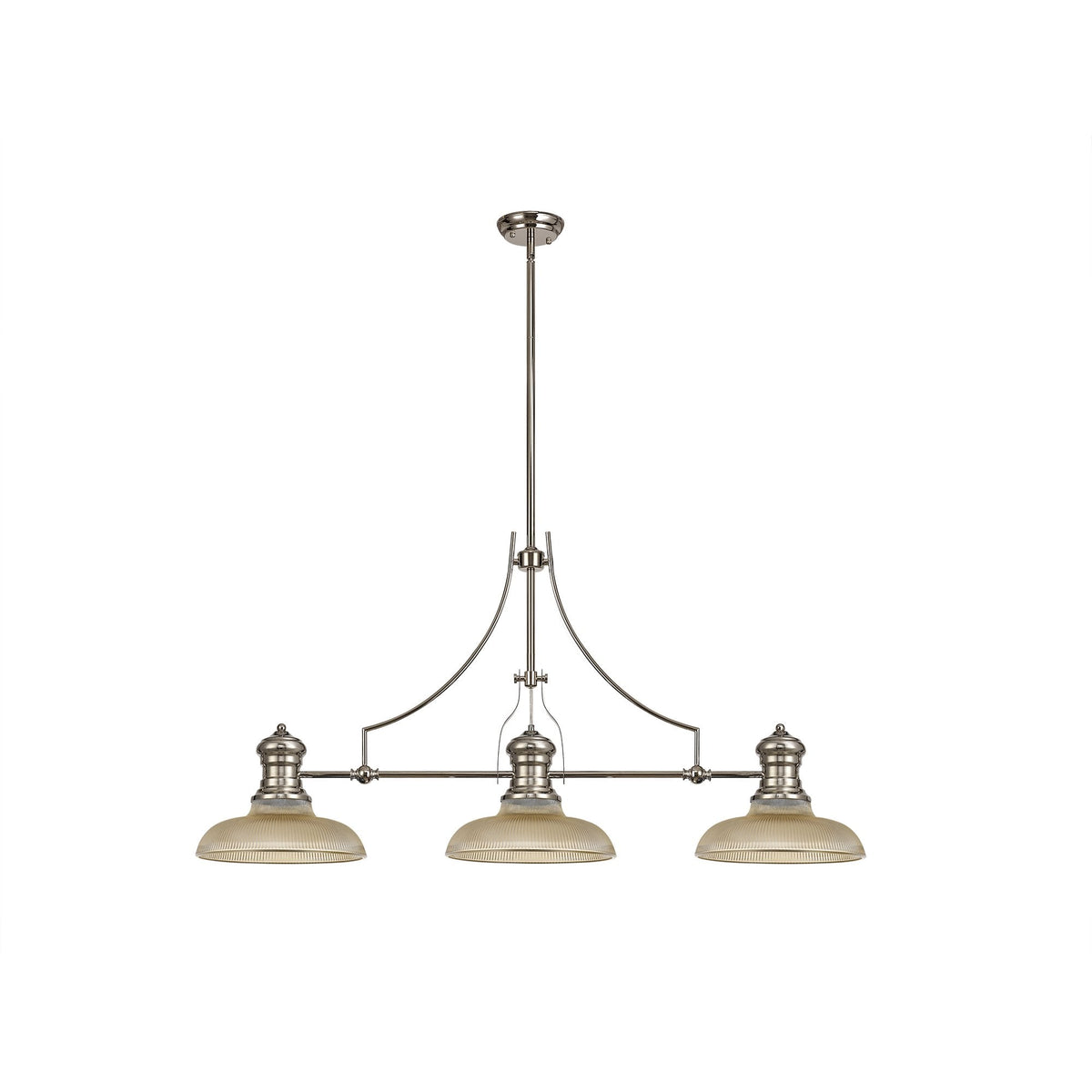 Fremington Polished Nickel Linear Pendant with 300mm Amber Round Glass Shades