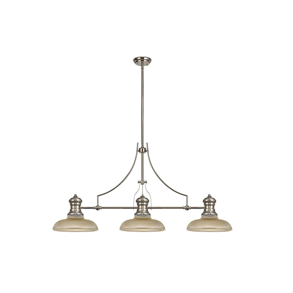 Fremington Polished Nickel Linear Pendant with 300mm Amber Round Glass Shades