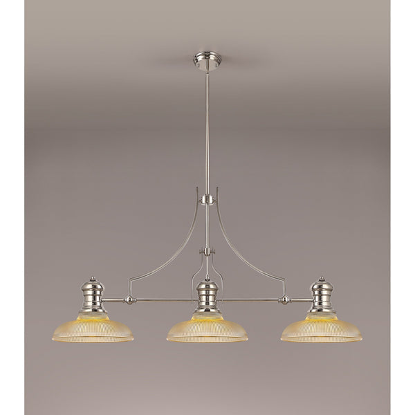Fremington Polished Nickel Linear Pendant with 300mm Amber Round Glass Shades