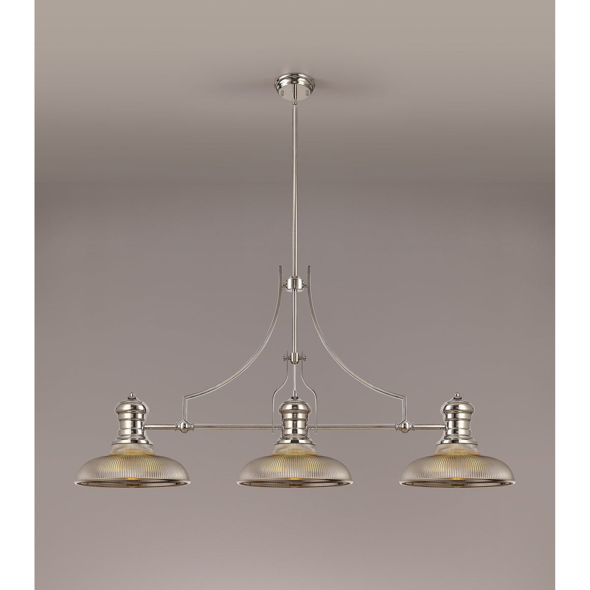 Fremington Polished Nickel Linear Pendant with Smoked Round Glass Shades