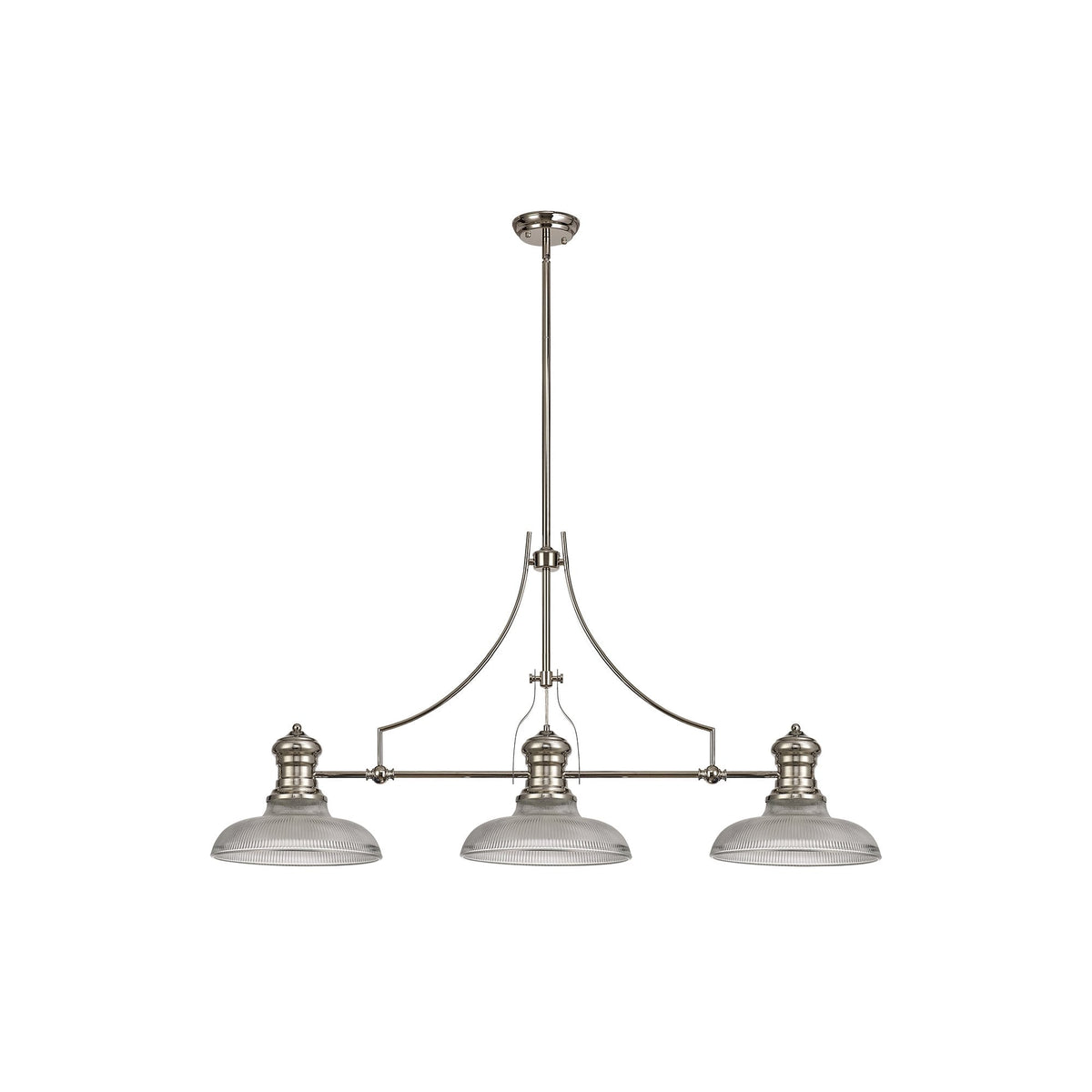 Fremington Polished Nickel Linear Pendant with 300mm Clear Round Glass Shades