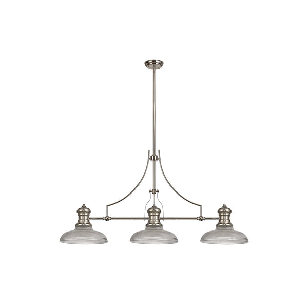 Fremington Polished Nickel Linear Pendant with 300mm Clear Round Glass Shades
