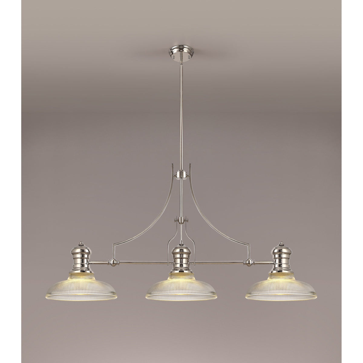 Fremington Polished Nickel Linear Pendant with 300mm Clear Round Glass Shades