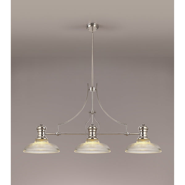 Fremington Polished Nickel Linear Pendant with 300mm Clear Round Glass Shades