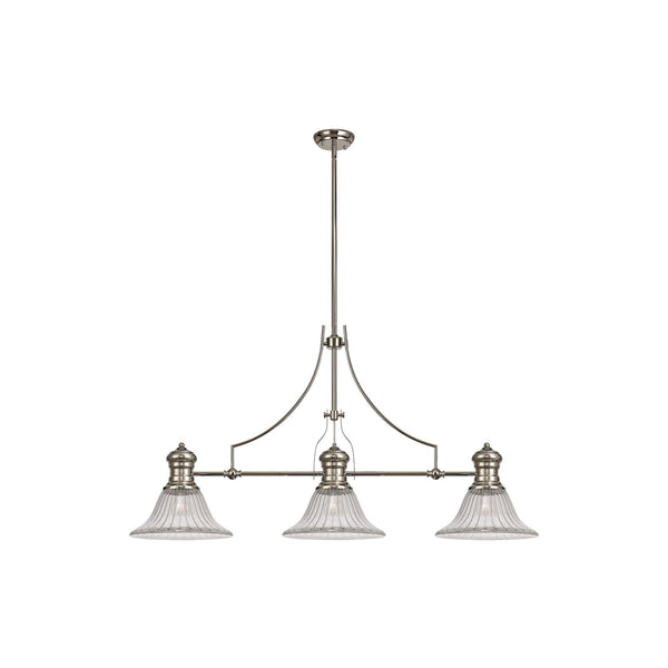 Fremington Polished Nickel Linear Pendant with Clear Bell Glass Shades