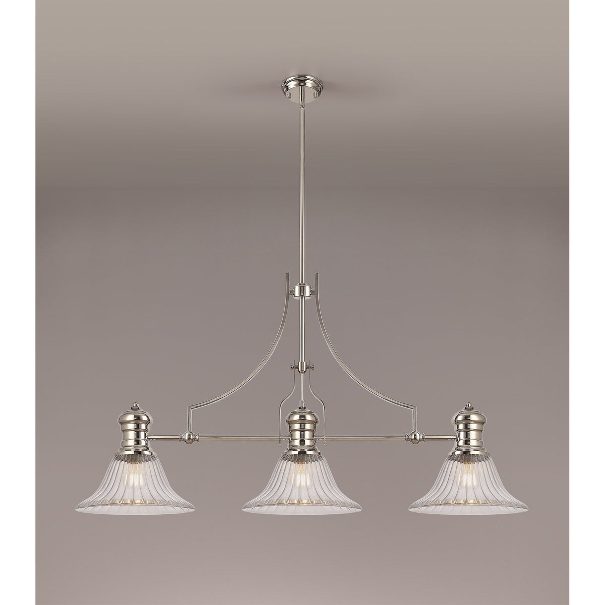 Fremington Polished Nickel Linear Pendant with Clear Bell Glass Shades