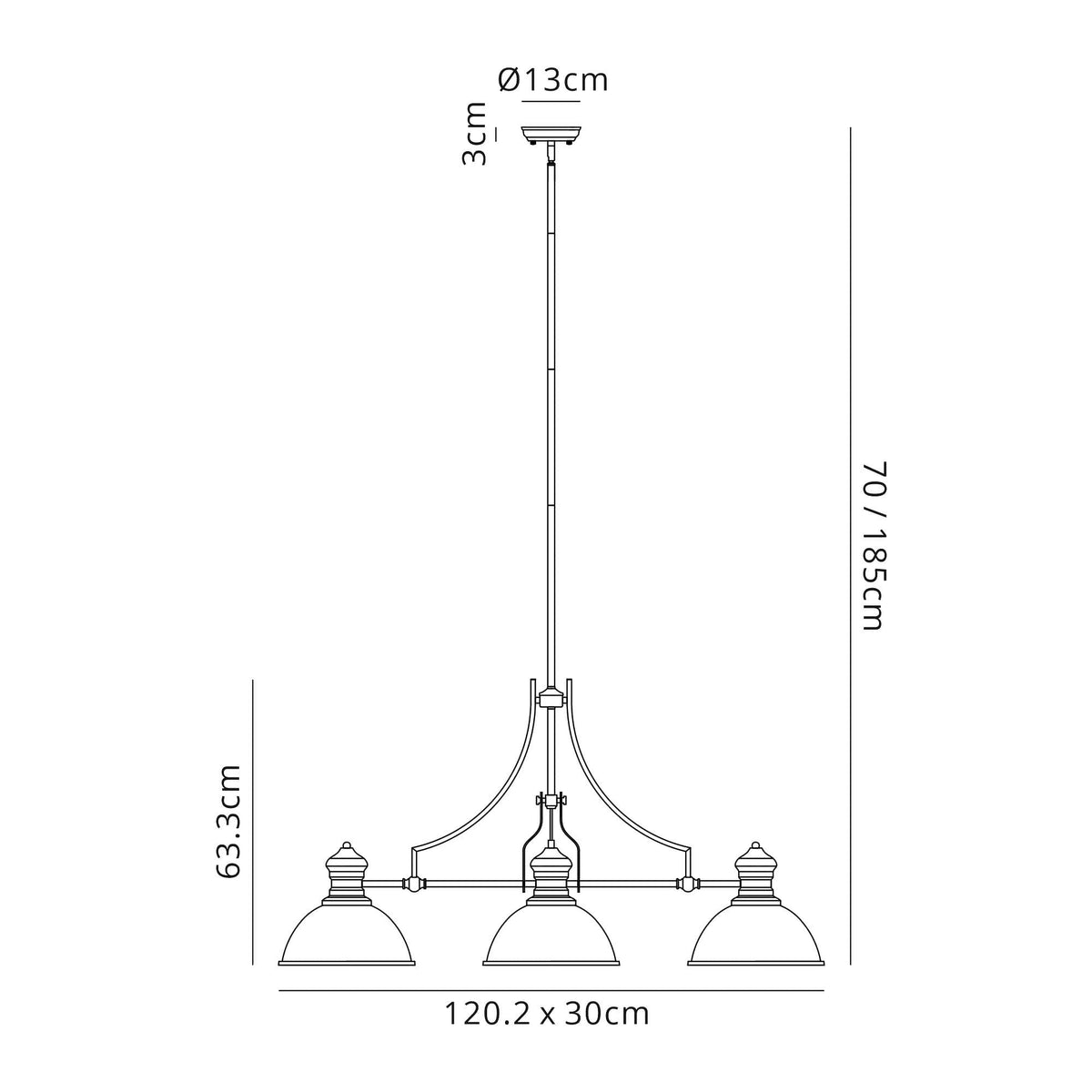 Fremington Polished Nickel Linear Pendant With Small Dome Glass Shades