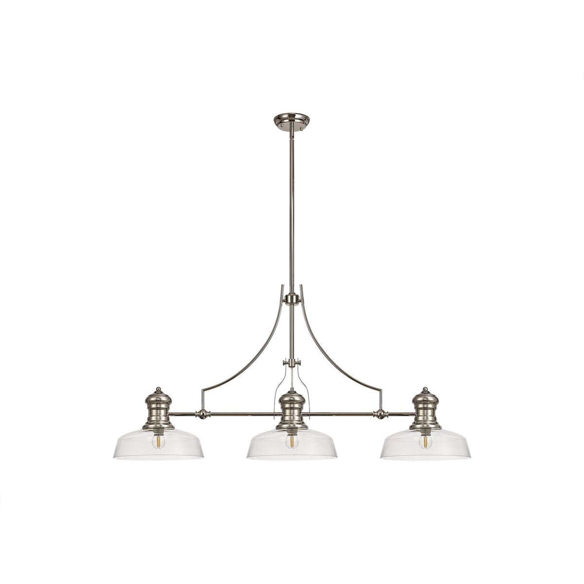 Fremington E27 Polished Nickel Linear Pendant With Flat Round Glass Shades