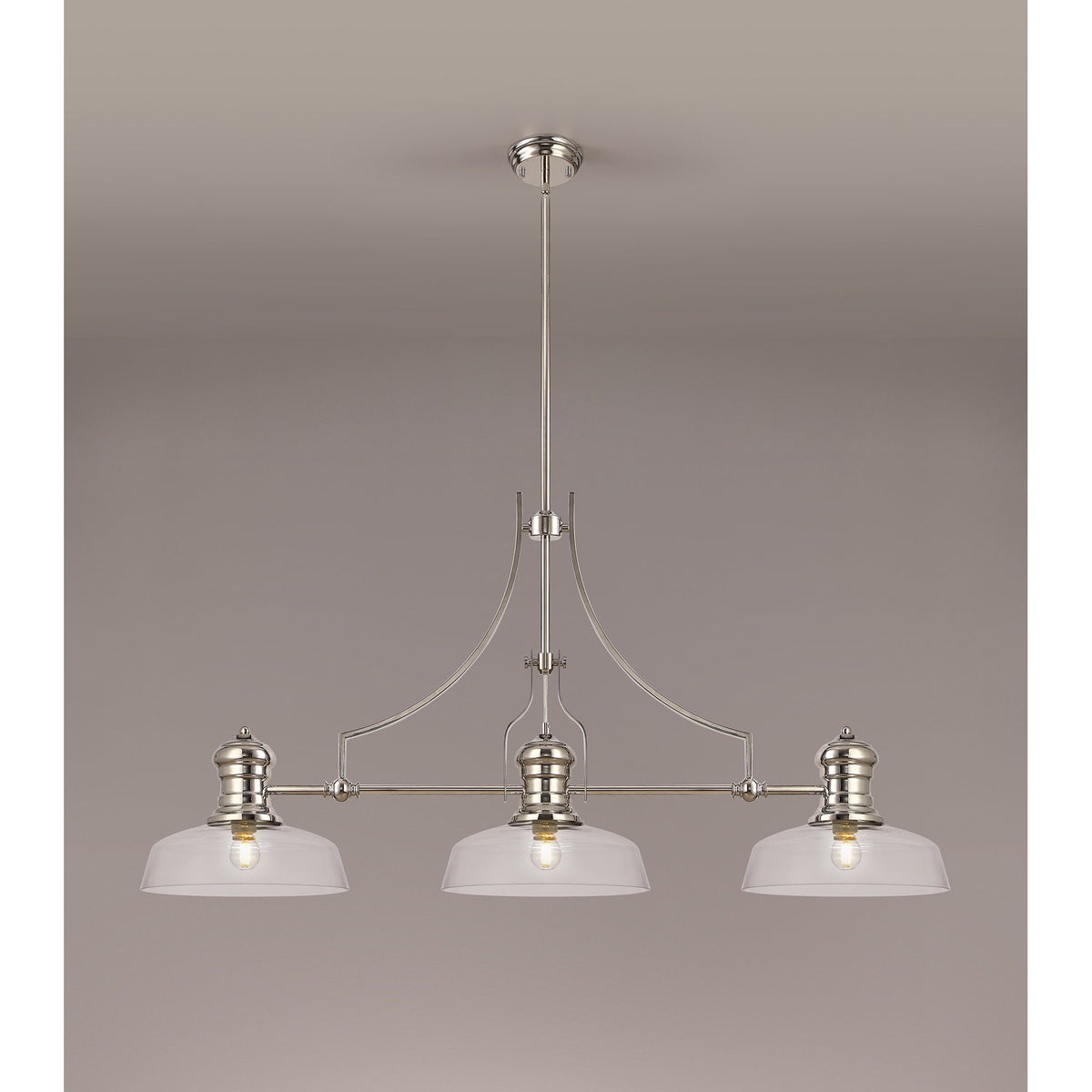 Fremington E27 Polished Nickel Linear Pendant With Flat Round Glass Shades