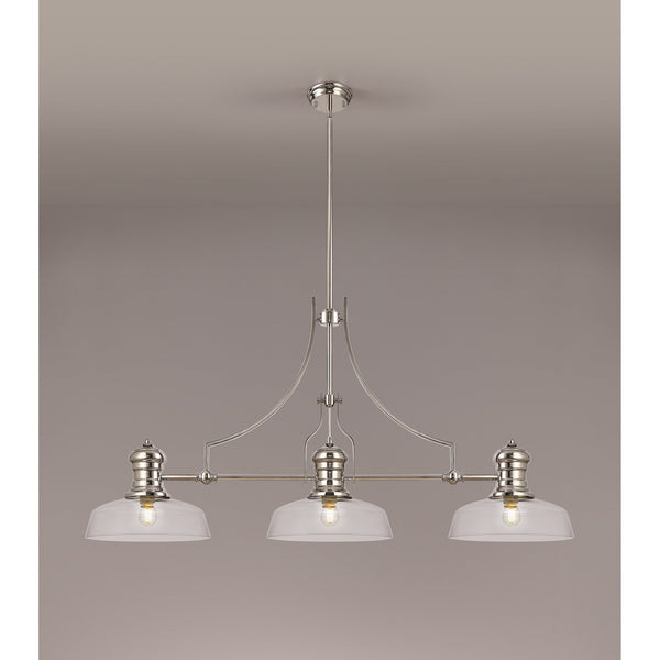 Fremington E27 Polished Nickel Linear Pendant With Flat Round Glass Shades