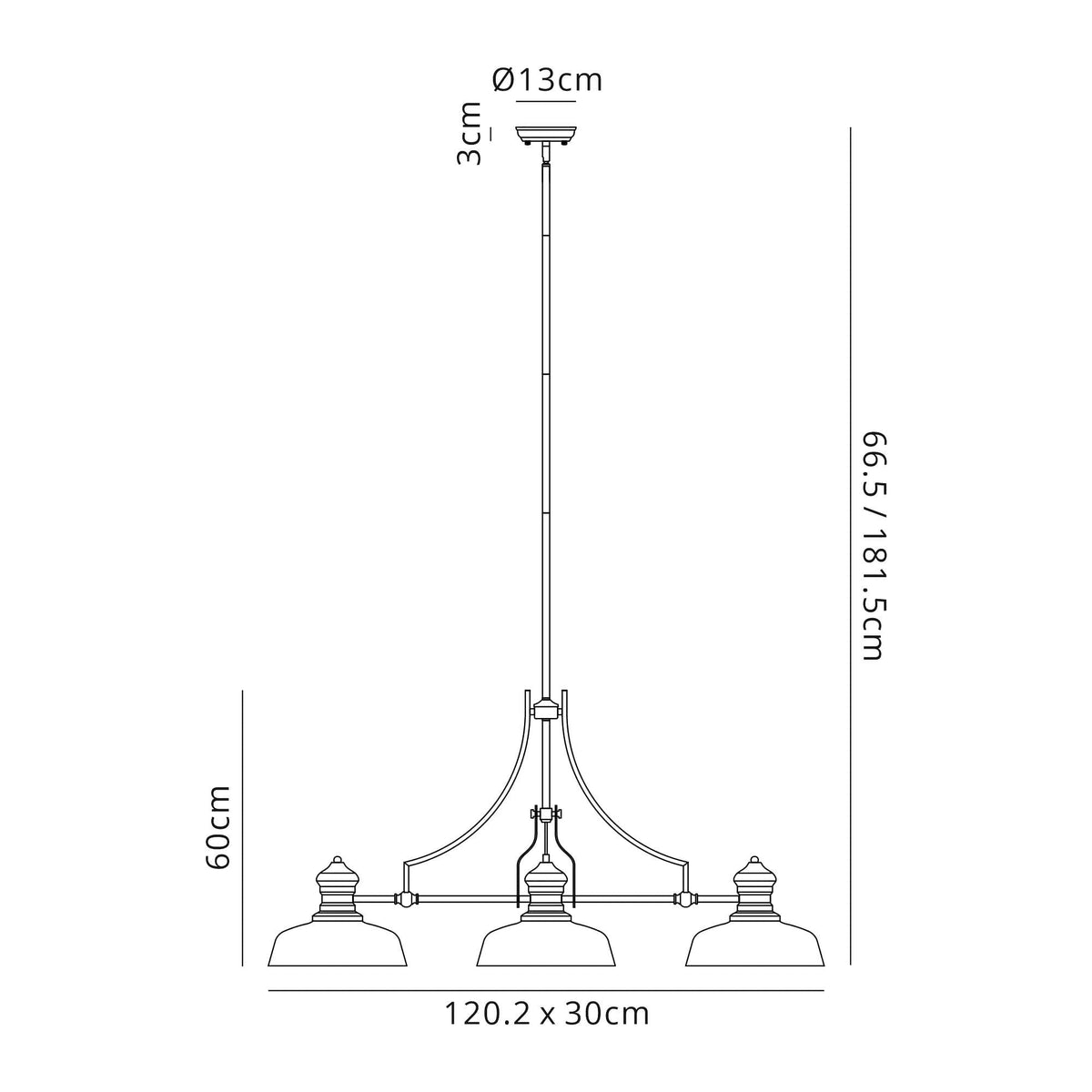 Fremington E27 Polished Nickel Linear Pendant With Flat Round Glass Shades