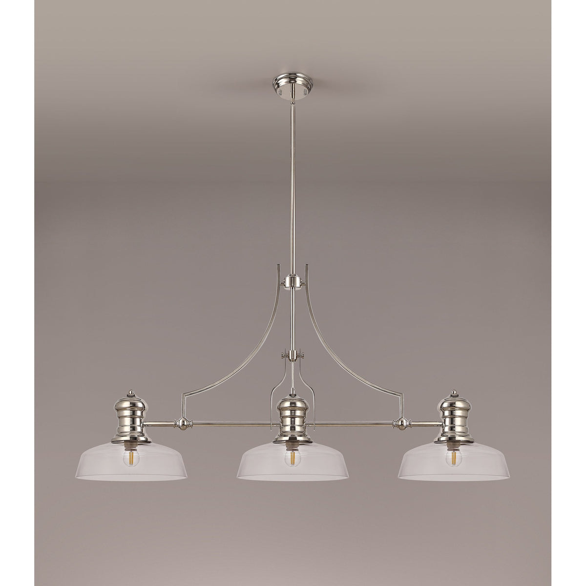 Fremington E27 Polished Nickel Linear Pendant With Flat Round Glass Shades
