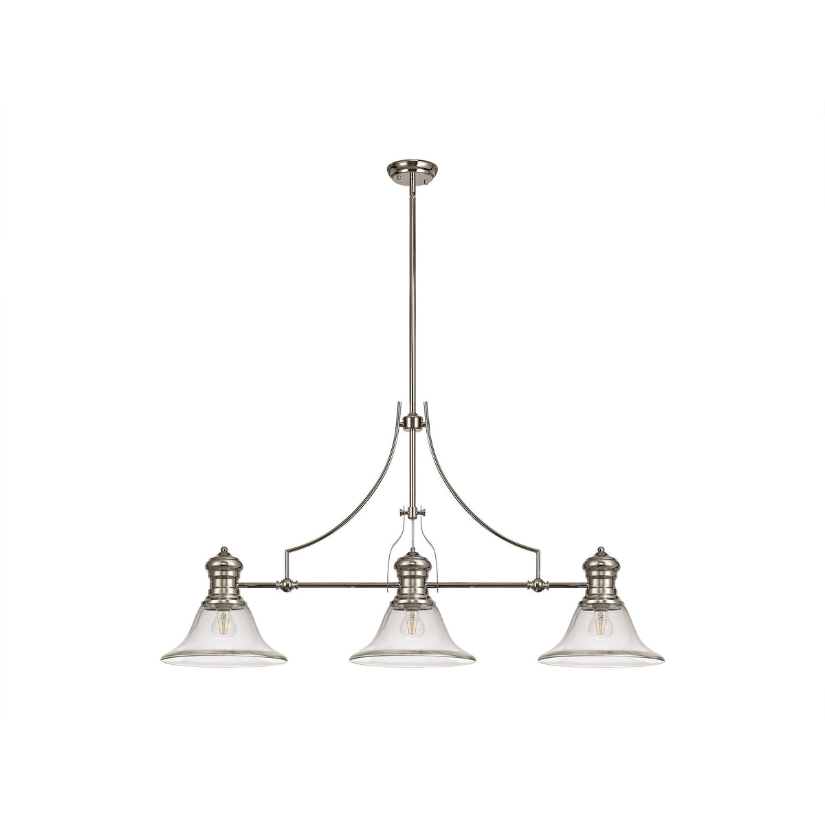Fremington Polished Nickel Linear Pendant with Smooth Bell Glass Shades