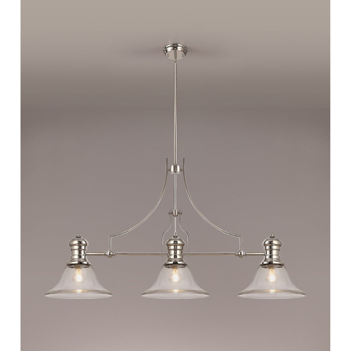 Fremington Polished Nickel Linear Pendant with Smooth Bell Glass Shades