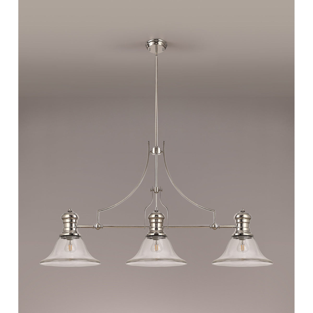 Fremington Polished Nickel Linear Pendant with Smooth Bell Glass Shades