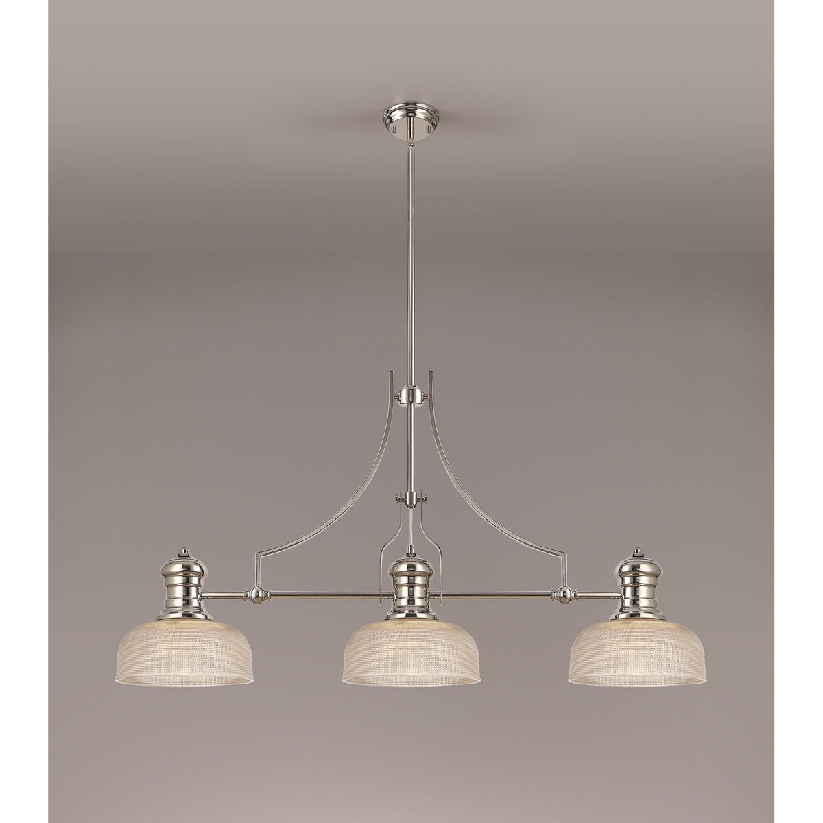 Fremington Polished Nickel Linear Pendant with Small Prismatic Glass Shades