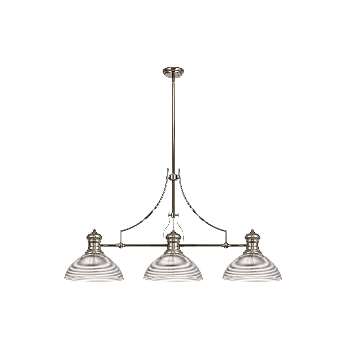 Fremington Polished Nickel Linear Pendant with Large Prismatic Glass Shades