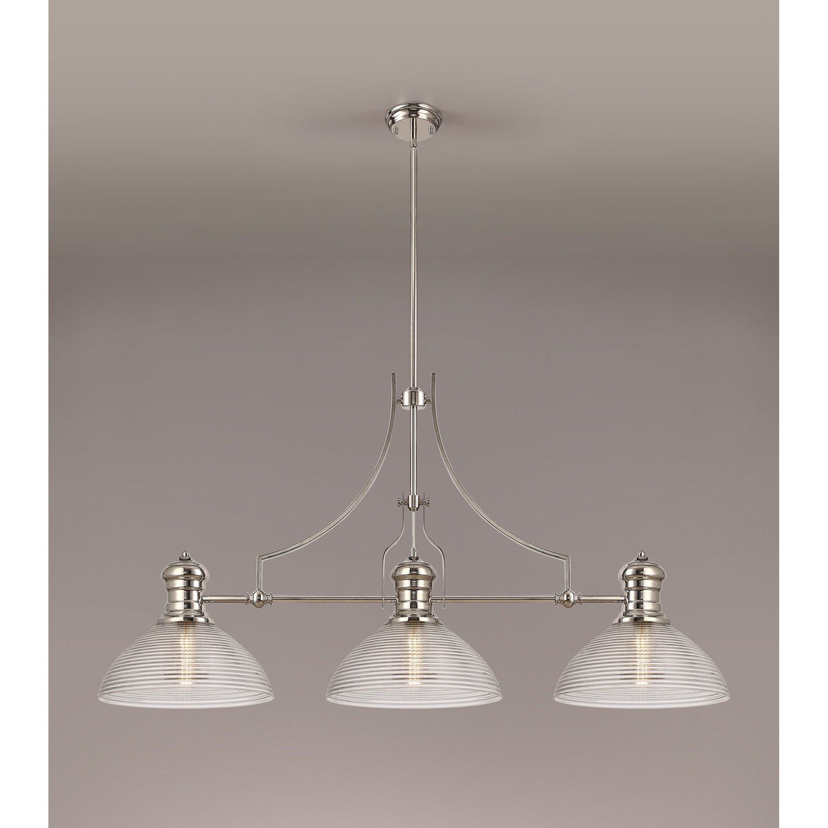 Fremington Polished Nickel Linear Pendant with Large Prismatic Glass Shades