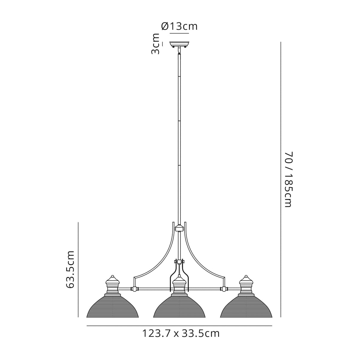 Fremington Polished Nickel Linear Pendant with Large Prismatic Glass Shades