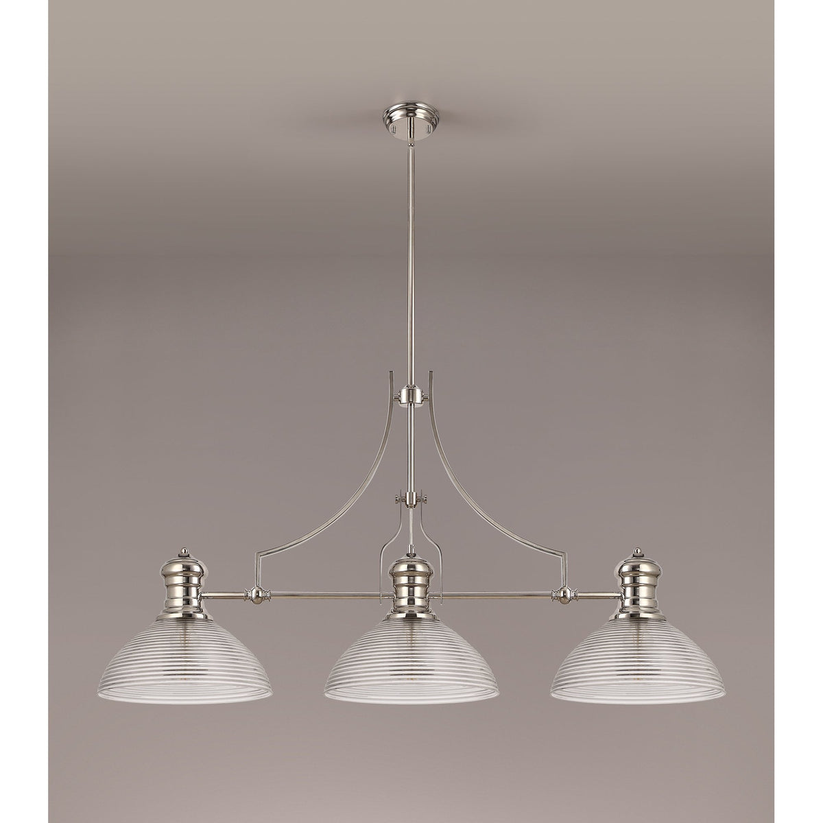 Fremington Polished Nickel Linear Pendant with Large Prismatic Glass Shades