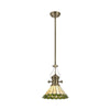 Fremington Postbridge Pendant 1xE27 with 30cm Tiffany Shade in Antique Brass Green Cream Crystal