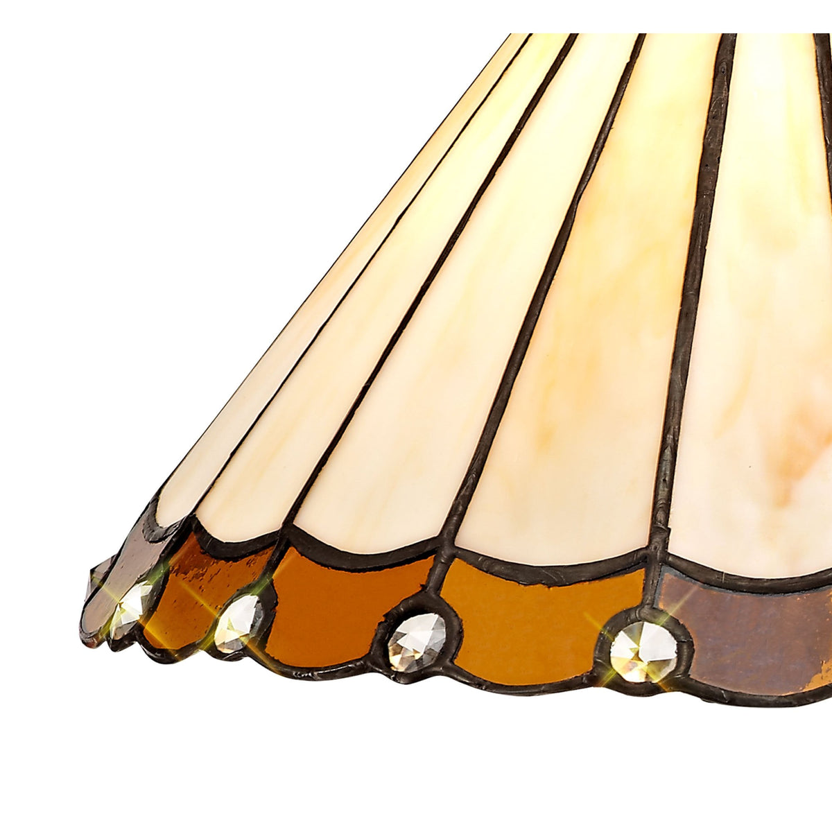 Fremington Postbridge Pendant with 30cm Tiffany Shade in Antique Brass Amber Cream Crystal