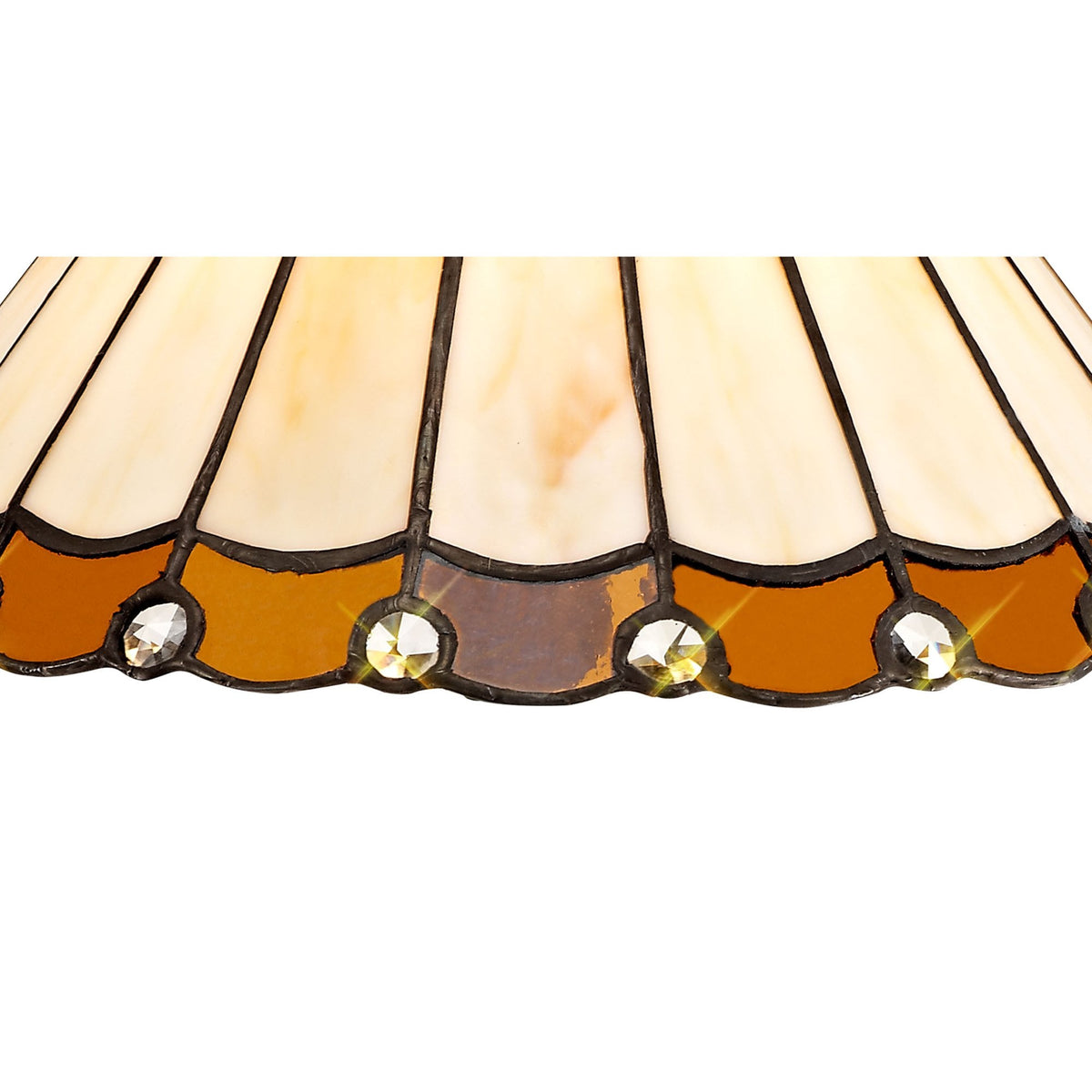 Fremington Postbridge Pendant with 30cm Tiffany Shade in Antique Brass Amber Cream Crystal