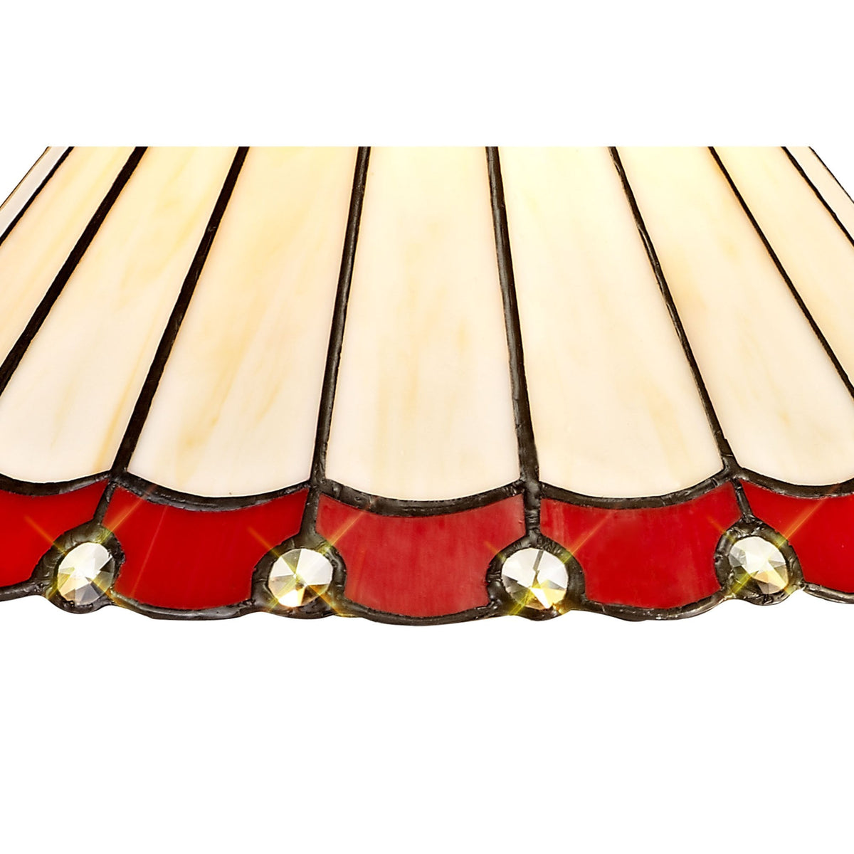 Fremington Postbridge Pendant with 30cm Tiffany Shade in Antique Brass Red Cream Crystal