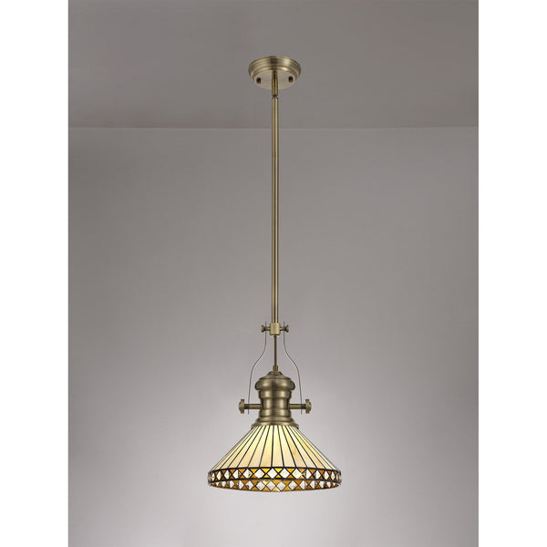Fremington Antique Brass Pendant with Amber Luppitt Tiffany Shades
