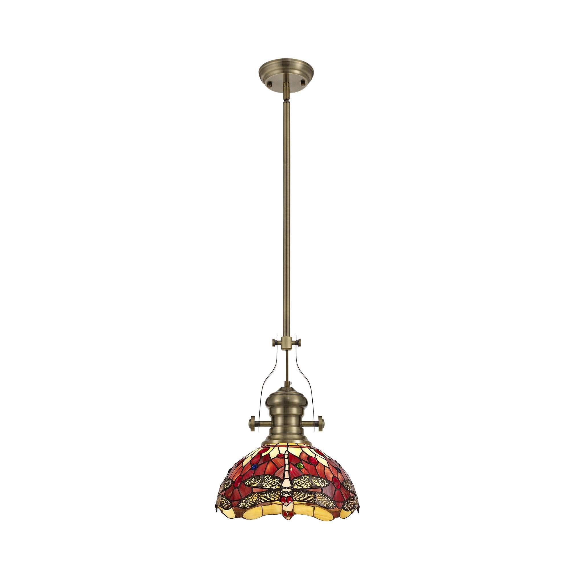 Lumiere Fremington Antique Brass Pendant with Pink & Purple Tiffany ...