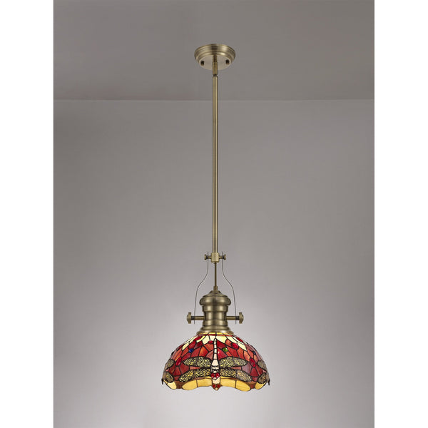 Fremington Antique Brass Pendant with Pink & Purple Tiffany Shade